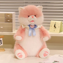 Load image into Gallery viewer, Chonky Pink and White Fat Cat Plush Toy - Sitting Ribbon Bow Collar Design-3