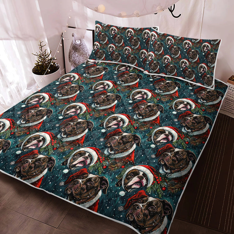 Christmas Canopy Black White Pit Bulls Quilt Blanket Bedding Set Twin Only Quilt 750x
