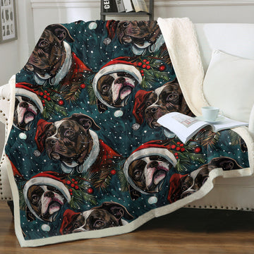 Christmas Canopy Black White Pit Bulls Soft Warm Fleece Blanket 360x