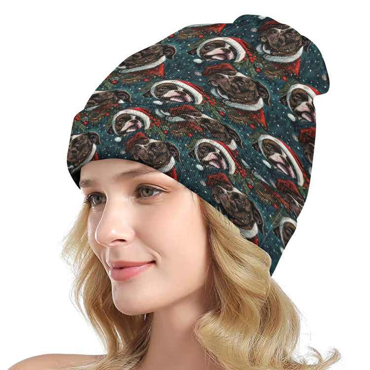 Christmas Canopy Black White Pit Bulls Warm Christmas Beanie One Size 750x