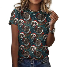 Load image into Gallery viewer, Christmas Canopy Black White Pit Bulls Women&#39;s Cotton T-Shirt-Apparel-Apparel, Christmas, Dog Mom Gifts, Pit Bull, T Shirt-2XS-Black5-5