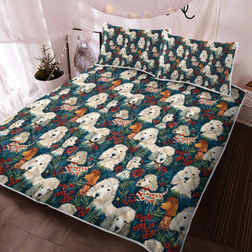 Christmas Canopy Poodle Paradise Quilt Blanket Bedding Set 360x
