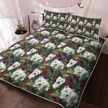 Christmas Canopy Westie s Quilted Blanket or Bedding Set