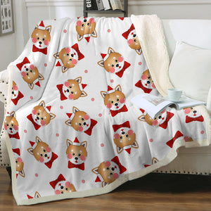 Christmas Cap Shiba Inus Love Soft Warm Fleece Blanket-Blanket-Blankets, Home Decor, Shiba Inu-Ivory-Small-2