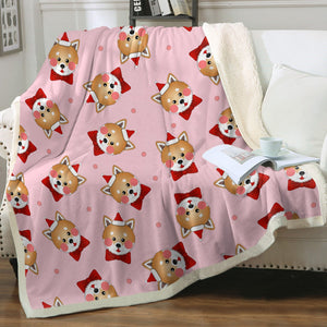 Christmas Cap Shiba Inus Love Soft Warm Fleece Blanket-Blanket-Blankets, Home Decor, Shiba Inu-Soft Pink-Small-3