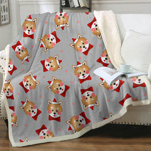 Christmas Cap Shiba Inus Love Soft Warm Fleece Blanket-Blanket-Blankets, Home Decor, Shiba Inu-Warm Gray-Small-4