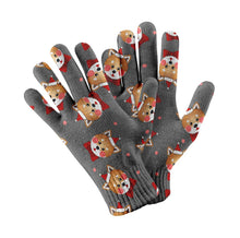 Load image into Gallery viewer, Christmas Cap Shiba Inus Touch Screen Gloves - 4 Colors-Accessories-Accessories, Christmas, Dog Dad Gifts, Dog Mom Gifts, Gloves, Shiba Inu-Gray-3