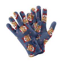 Load image into Gallery viewer, Christmas Cap Shiba Inus Touch Screen Gloves - 4 Colors-Accessories-Accessories, Christmas, Dog Dad Gifts, Dog Mom Gifts, Gloves, Shiba Inu-Navy-2