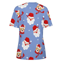 Load image into Gallery viewer, Christmas Corgis with Santa All Over Print Women's Cotton T-Shirt - 4 Colors-Apparel-Apparel, Christmas, Corgi, Shirt, T Shirt-11