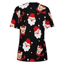 Load image into Gallery viewer, Christmas Corgis with Santa All Over Print Women's Cotton T-Shirt - 4 Colors-Apparel-Apparel, Christmas, Corgi, Shirt, T Shirt-2