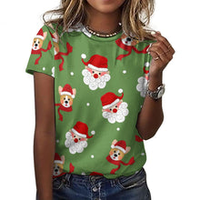 Load image into Gallery viewer, Christmas Corgis with Santa All Over Print Women's Cotton T-Shirt - 4 Colors-Apparel-Apparel, Christmas, Corgi, Shirt, T Shirt-7