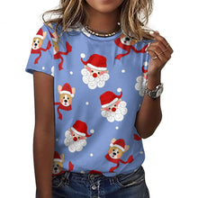 Load image into Gallery viewer, Christmas Corgis with Santa All Over Print Women's Cotton T-Shirt - 4 Colors-Apparel-Apparel, Christmas, Corgi, Shirt, T Shirt-15