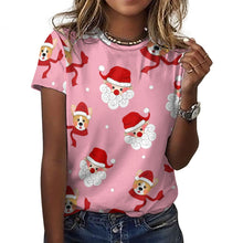 Load image into Gallery viewer, Christmas Corgis with Santa All Over Print Women's Cotton T-Shirt - 4 Colors-Apparel-Apparel, Christmas, Corgi, Shirt, T Shirt-17