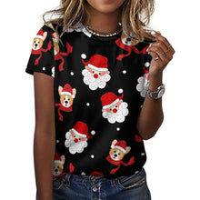 Load image into Gallery viewer, Christmas Corgis with Santa All Over Print Women's Cotton T-Shirt - 4 Colors-Apparel-Apparel, Christmas, Corgi, Shirt, T Shirt-1