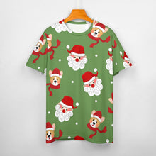 Load image into Gallery viewer, Christmas Corgis with Santa All Over Print Women's Cotton T-Shirt - 4 Colors-Apparel-Apparel, Christmas, Corgi, Shirt, T Shirt-6