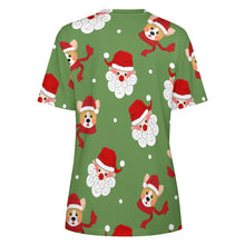 Load image into Gallery viewer, Christmas Corgis with Santa All Over Print Women's Cotton T-Shirt - 4 Colors-Apparel-Apparel, Christmas, Corgi, Shirt, T Shirt-4