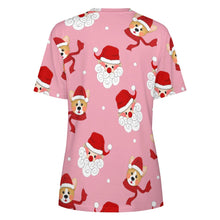 Load image into Gallery viewer, Christmas Corgis with Santa All Over Print Women's Cotton T-Shirt - 4 Colors-Apparel-Apparel, Christmas, Corgi, Shirt, T Shirt-8