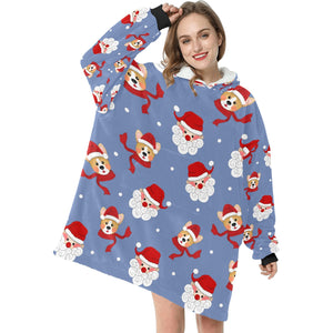 Christmas Corgis with Santa Blanket Hoodie for Women-Apparel-Apparel, Blankets-11