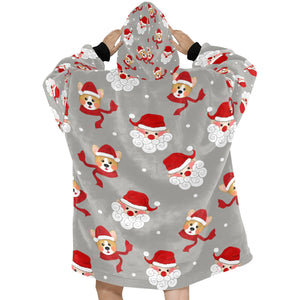 Christmas Corgis with Santa Blanket Hoodie for Women-Apparel-Apparel, Blankets-12