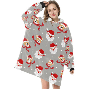 Christmas Corgis with Santa Blanket Hoodie for Women-Apparel-Apparel, Blankets-14