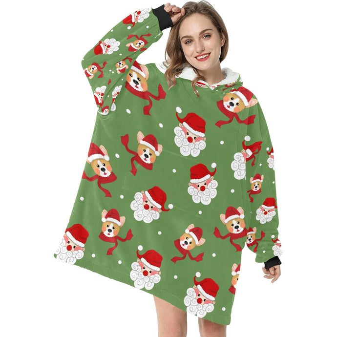Christmas Corgis with Santa Blanket Hoodie for Women-Apparel-Apparel, Blankets-4
