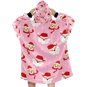 Christmas Corgis with Santa Blanket Hoodie for Women-Apparel-Apparel, Blankets-6