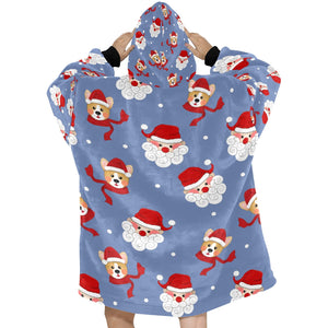 Christmas Corgis with Santa Blanket Hoodie for Women-Apparel-Apparel, Blankets-9