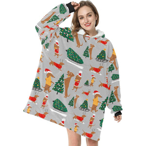 Christmas Dachshunds Love Blanket Hoodie for Women-Apparel-Apparel, Blankets-15