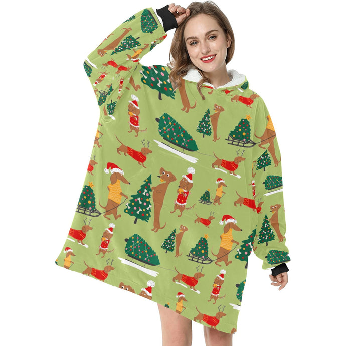 Christmas Dachshunds Love Blanket Hoodie for Women-Apparel-Apparel, Blankets-3