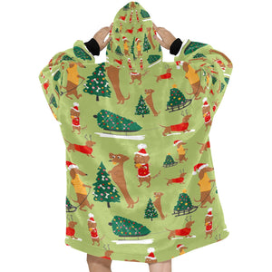 Christmas Dachshunds Love Blanket Hoodie for Women-Apparel-Apparel, Blankets-4