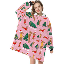 Load image into Gallery viewer, Christmas Dachshunds Love Blanket Hoodie for Women-Apparel-Apparel, Blankets-7