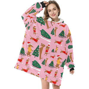 Christmas Dachshunds Love Blanket Hoodie for Women-Apparel-Apparel, Blankets-7