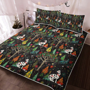 Christmas Forest Frolic Dalmatian Quilt Blanket Bedding Set 360x