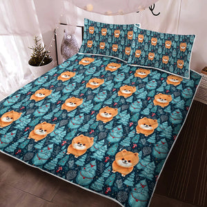 Christmas Forest Gremlin Pomeranian Quilt Blanket Bedding Set-Bedding-Bedding, Blankets, Christmas, Home Decor, Pomeranian-2