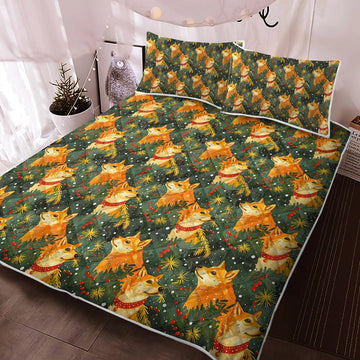 Christmas Forest Shiba Inus Quilted Blanket Or Bedding Set Twin Only Quilt 360x