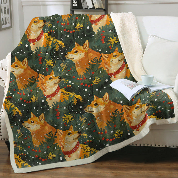 Christmas Forest Shiba Inus Soft Warm Fleece Blanket-Blanket-Blankets, Christmas, Dog Dad Gifts, Dog Mom Gifts, Home Decor, Shiba Inu-1