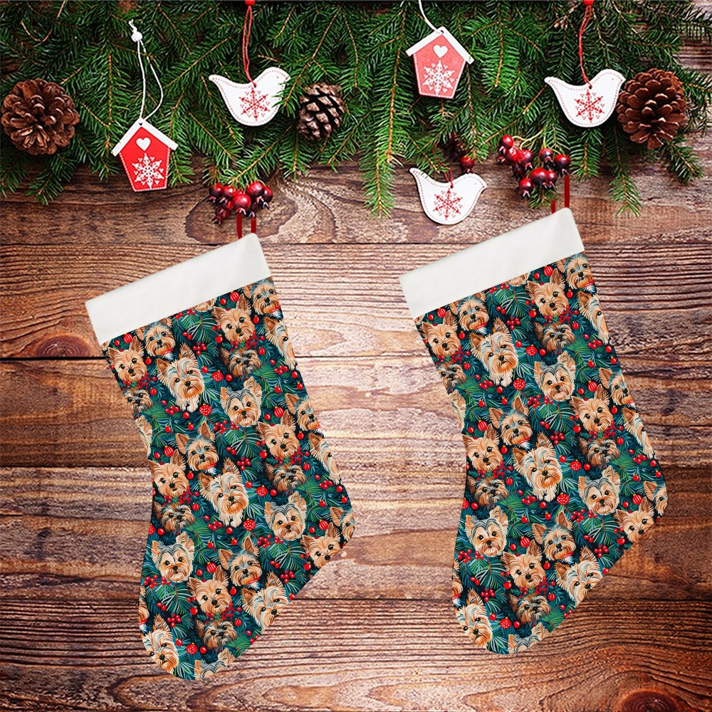 Christmas Forest Yorkies Christmas Stocking 26x42cm White 2