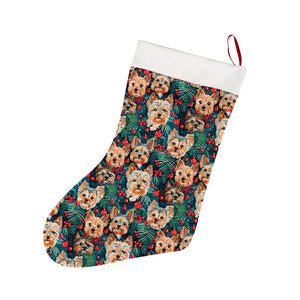 Christmas Forest Yorkies Christmas Stocking-Christmas Ornament-Christmas, Home Decor, Yorkshire Terrier-26X42CM-White-1