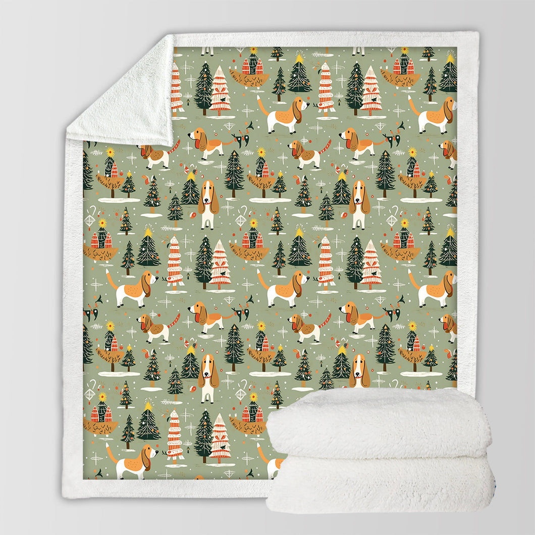 Christmas Holiday Basset Hounds Soft Warm Fleece Blanket-Blanket-Basset Hound, Blankets, Christmas, Dog Dad Gifts, Dog Mom Gifts, Home Decor-10