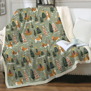 Christmas Holiday Basset Hounds Soft Warm Fleece Blanket-Blanket-Basset Hound, Blankets, Christmas, Dog Dad Gifts, Dog Mom Gifts, Home Decor-12