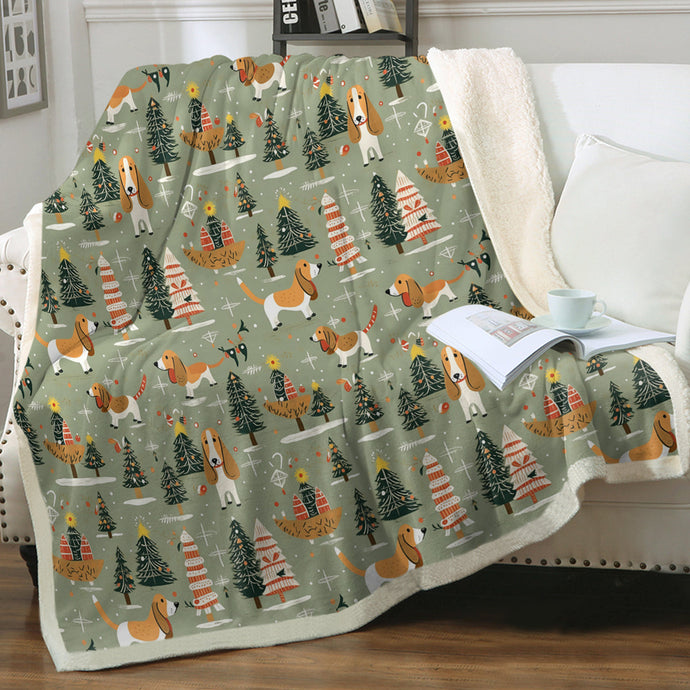 Christmas Holiday Basset Hounds Soft Warm Fleece Blanket-Blanket-Basset Hound, Blankets, Christmas, Dog Dad Gifts, Dog Mom Gifts, Home Decor-1