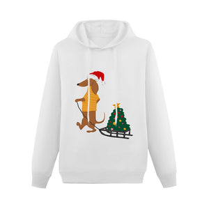 Christmas Sleigh Dachshund Women's Cotton Fleece Hoodie Sweatshirt-Apparel-Apparel, Christmas, Dachshund, Hoodie, Sweatshirt-White-XS-1