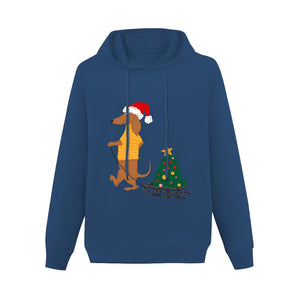 Christmas Sleigh Dachshund Women's Cotton Fleece Hoodie Sweatshirt-Apparel-Apparel, Christmas, Dachshund, Hoodie, Sweatshirt-Navy Blue-XS-4