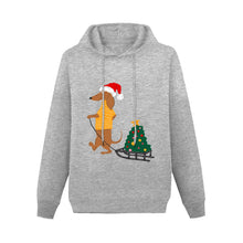 Load image into Gallery viewer, Christmas Sleigh Dachshund Women&#39;s Cotton Fleece Hoodie Sweatshirt-Apparel-Apparel, Christmas, Dachshund, Hoodie, Sweatshirt-Gray-XS-2