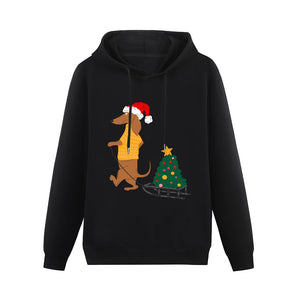 Christmas Sleigh Dachshund Women's Cotton Fleece Hoodie Sweatshirt-Apparel-Apparel, Christmas, Dachshund, Hoodie, Sweatshirt-Black-XS-3