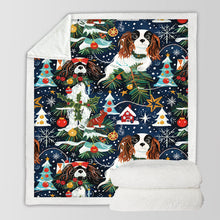 Load image into Gallery viewer, Christmas Snow Globe Tricolor Cavalier King Charles Spaniels Christmas Blanket-Blanket-Blankets, Cavalier King Charles Spaniel, Christmas, Dog Dad Gifts, Dog Mom Gifts, Home Decor-10