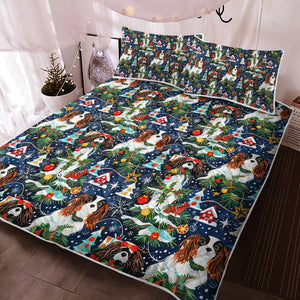 Christmas Snow Globe Tricolor Cavaliers Quilt Blanket Bedding Set-Bedding-Bedding, Blankets, Cavalier King Charles Spaniel, Christmas, Home Decor-2