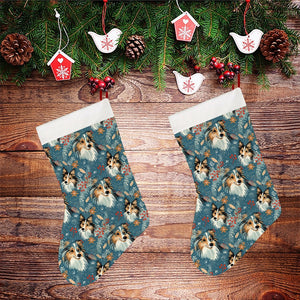 Christmas Snowflake Shelties Christmas Stocking-Christmas Ornament-Christmas, Home Decor, Shetland Sheepdog-26X42CM-White-2