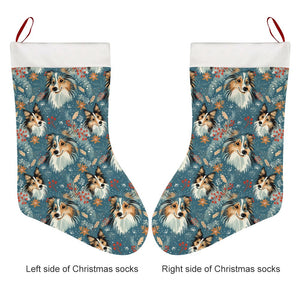 Christmas Snowflake Shelties Christmas Stocking-Christmas Ornament-Christmas, Home Decor, Shetland Sheepdog-26X42CM-White-3
