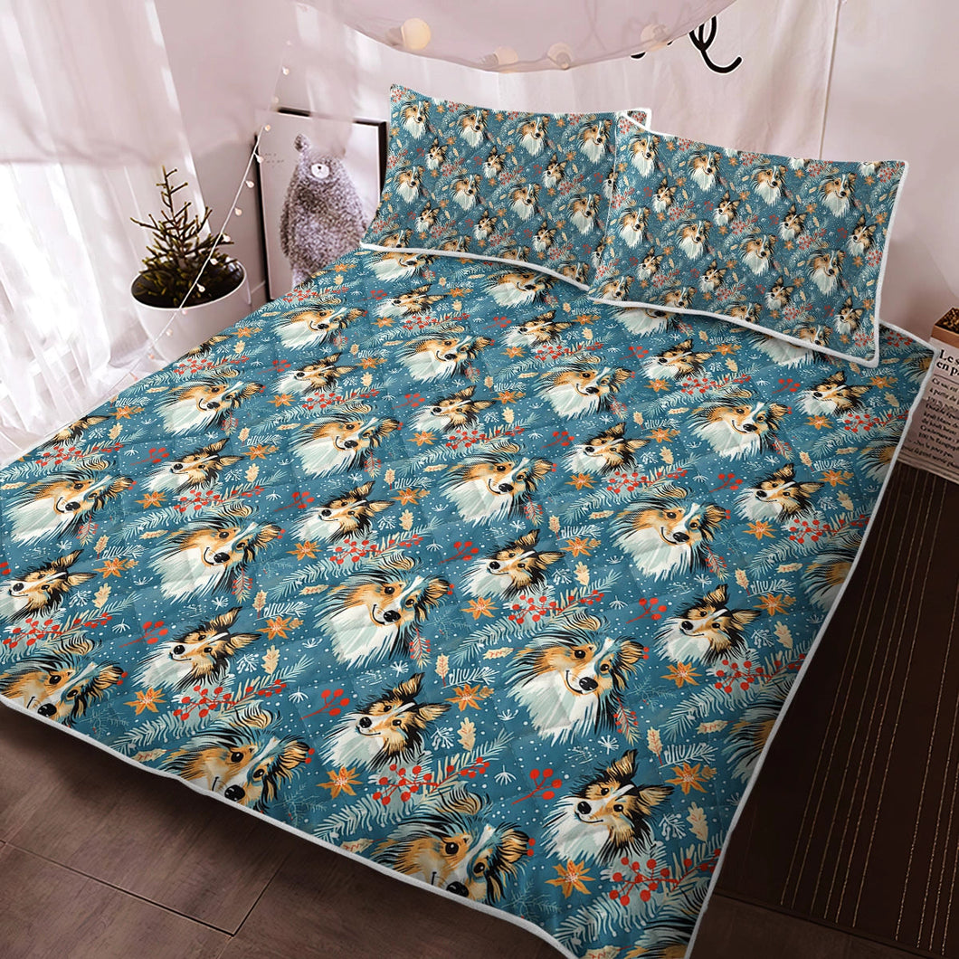 Christmas Snowflake Shelties Quilted Blanket or Bedding Set-Bedding-Bedding, Blankets, Christmas, Home Decor, Rough Collie, Shetland Sheepdog-Twin-Only Quilt-2